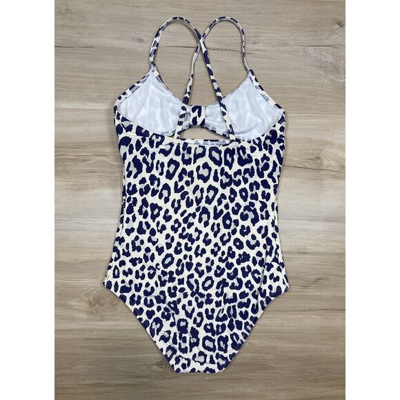 Splendid Girls sz 12 One Piece Swimsuit Navy Blue Leopard Beige Cream 52537 - Picture 8 of 14